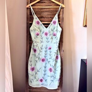 Gianni Bini Floral Embroidered Dress - Mint Green & Pink